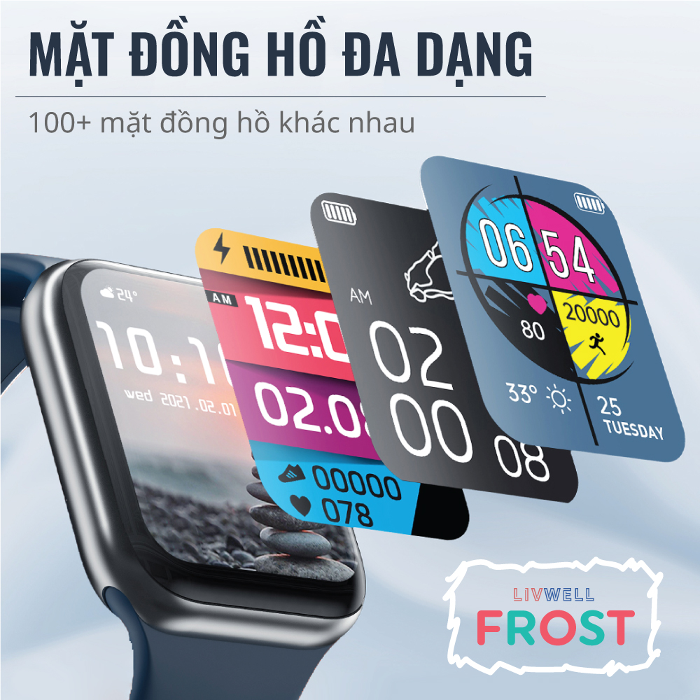 Đồng hồ thông minh LivWell Frost - Hàng Chính Hãng - Bảo Hành 12 Tháng 1 Đổi 1 - XANH DƯƠNG