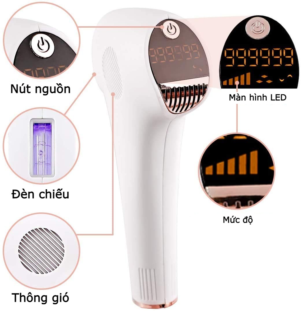 Máy triệt lông mini cầm tay cao cấp IPL - Máy triệt lông cá nhân tại nhà, Máy tẩy lông công nghệ laser cao cấp - Dụng cụ triệt lông vĩnh viễn 5 Mức năng lượng &amp; 2 Chế độ Flash triệt lông an toàn, hiệu quả, tiết kiệm - TẶNG gel lạnh triệt lông