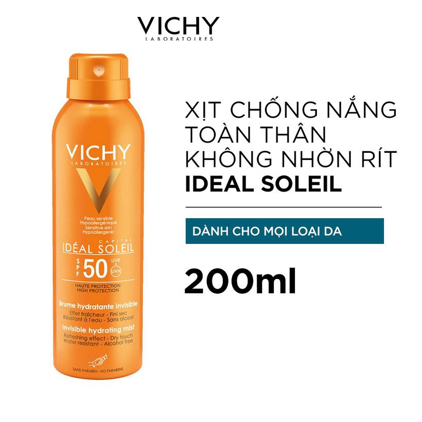 Kem Chống Nắng Toàn Thân Dạng Xịt SPF 50 PA+++ Vichy Ideal Soleil Invisible Hydrating Mist ﻿200ml