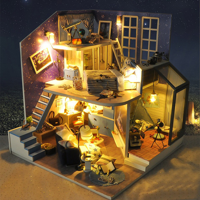 Mô hình nhà DIY Doll House Romantic Little Nightlight Kèm Mica Chống bụi