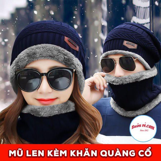 Mũ len kèm khăn ống quàng cổ lót lông dày dặn giữ ấm cho mùa đông - Bộ khăn nón len lót lông đa năng 01483