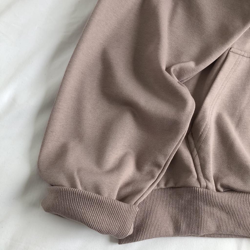 Áo Hoodie thêu hình MEANSTORE nỉ da cá có mũ oversize unisex nam nữ form rộng phong cách Hàn Quốc - Nâu sữa