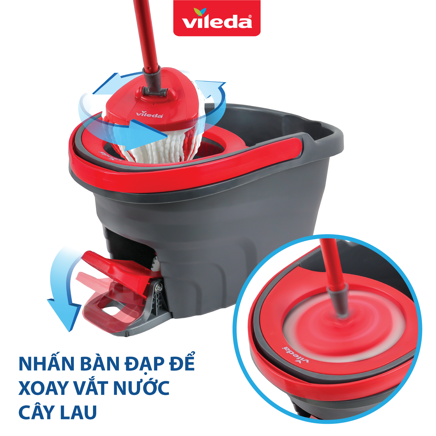 Cây lau nhà VILEDA Turbo Easy Wring&amp;Clean đầu lau tam giác, gồm xô giặt và cây lau nhà - TSU162214