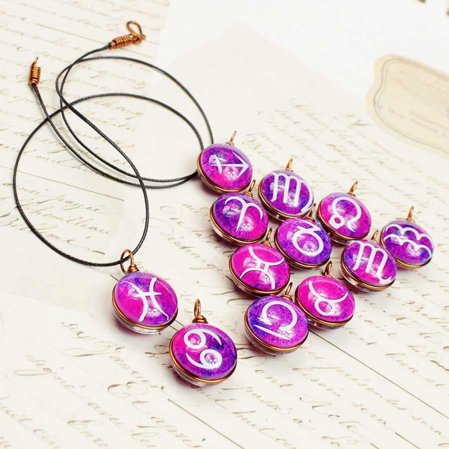 Dây chuyền 2 mặt hình 12 cung hoàng đạo Zodiac màu sắc tươi sáng 14MM-003