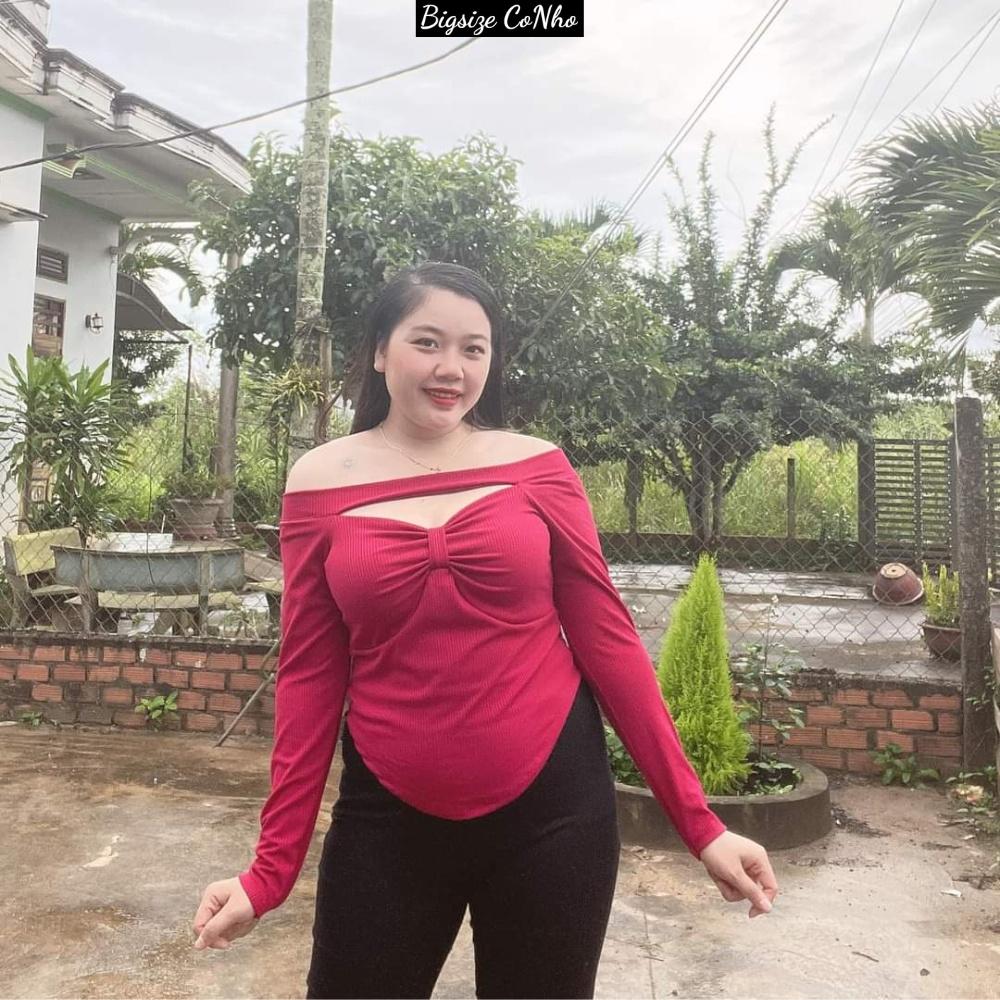 Áo thun gân bigsize nữ tay dài trễ vai kiểu dáng sexy, Áo kiểu big size dài tay BIGSIZE CÔ NHỎ G60