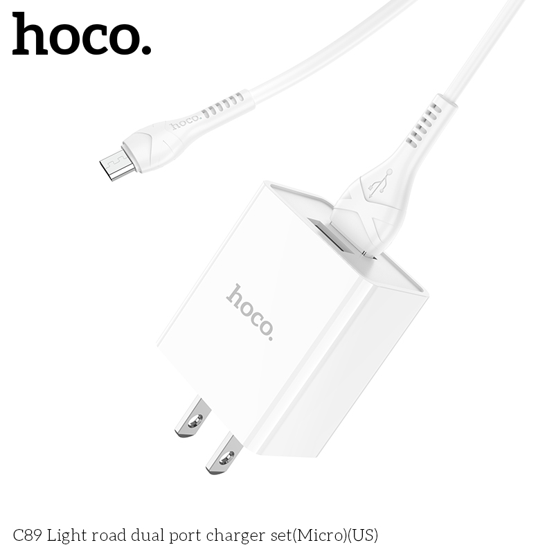 Bộ sạc Type C Hoco C89 2 cổng USB dài 1M chân dẹt cho Android kèm dây Type-C, hàng chính hãng Hoco Mall Official