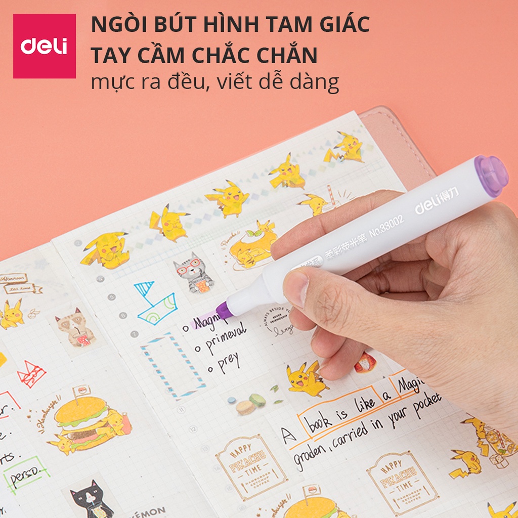 Set 6 Chiếc Bút Highlight Hai Đầu Bút Nhớ Dòng Đánh Dấu Dạ Quang Take Note Ghi Chú Deli - Bảng Màu Pastel Macaron - 33002 S605 S735 S134