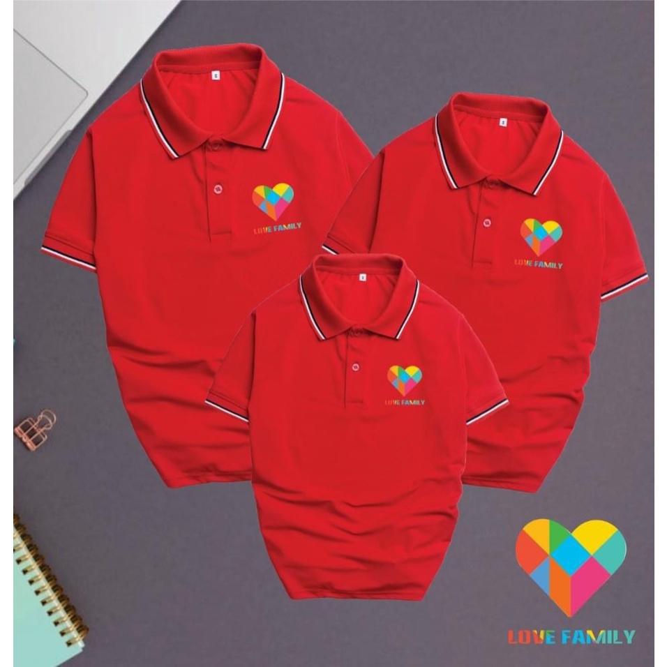 Áo gia đình có cổ 4 màu : Trắng , Vàng , Đỏ , Cam .Chất liệu poly thái co giản 4 chiều đủ size từ 8 đến 100kg .