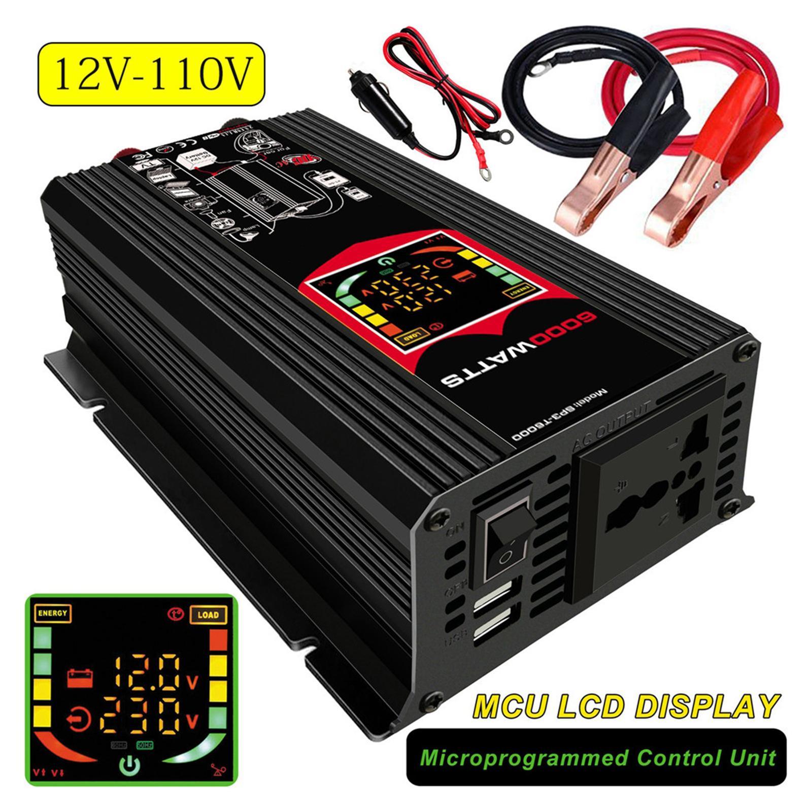 500W DC 12V /220V Inverter with 2 USB Charging Ports, Power Converter with 2 AC Outlets Battery Clip Charger, Car Adapter