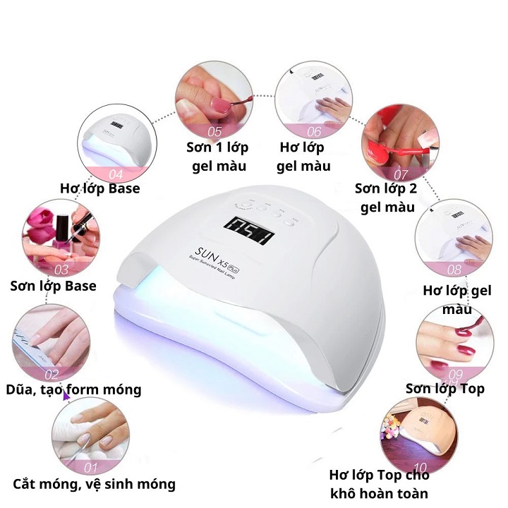 Máy Hơ gel Sấy Khô Móng Tay Chân Làm Khô Gel Sơn Nhanh Chóng Sun 5X Max Công Suất 180W có chế độ tự động cảm biến