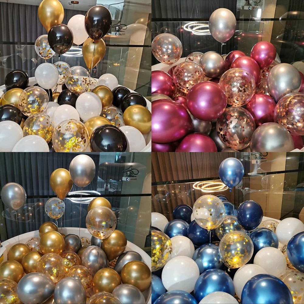 ( Bịch 30 bóng) Set bóng siêu nhũ + bóng trong kim tuyến) phụ kiện trang trí sinh nhật, tiệc tùng