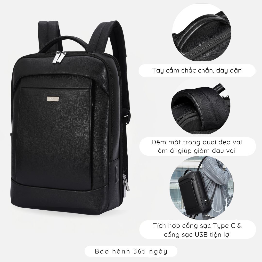 Balo da nam nữ tích hợp cổng sạc USB IDIGO MBP1 - 20001, Balo đựng laptop 15.6 inch da thật cao cấp