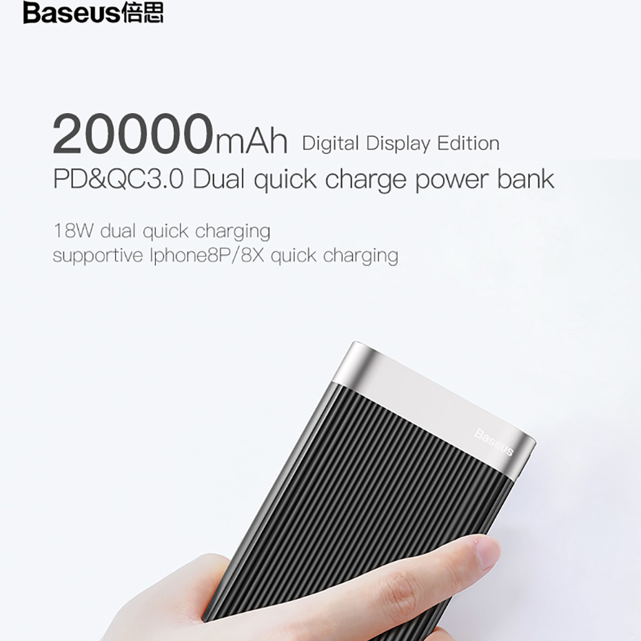 Pin dự phòng Baseus (BS-20K) cao cấp dung lượng 20000mAh sạc nhanh Qualcomm QC 3.0 có màn hình LCD báo dung lượng Pin - Hàng chính Hãng