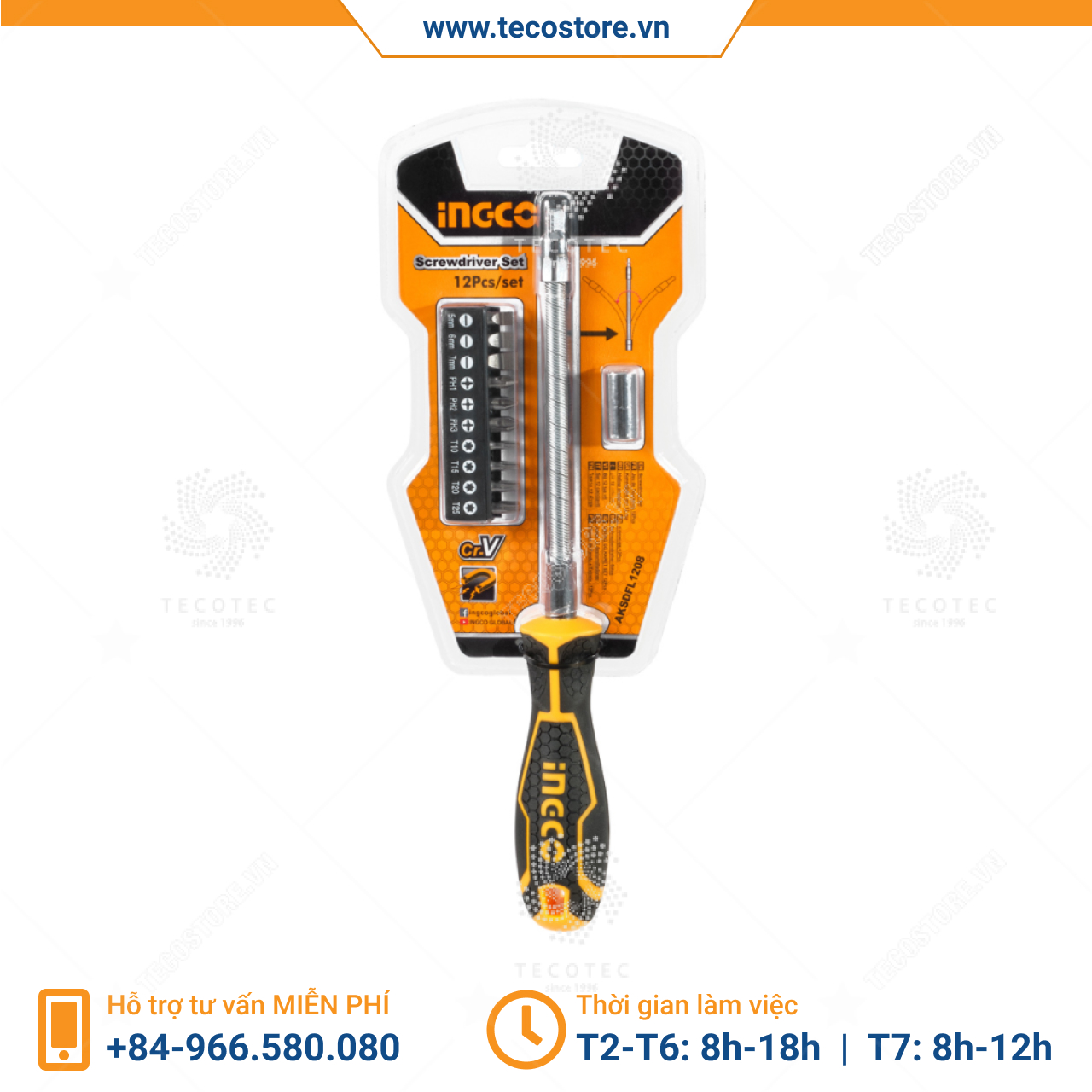 Bộ 12 tua vít thay đổi trục linh hoạt INGCO AKSDFL1208