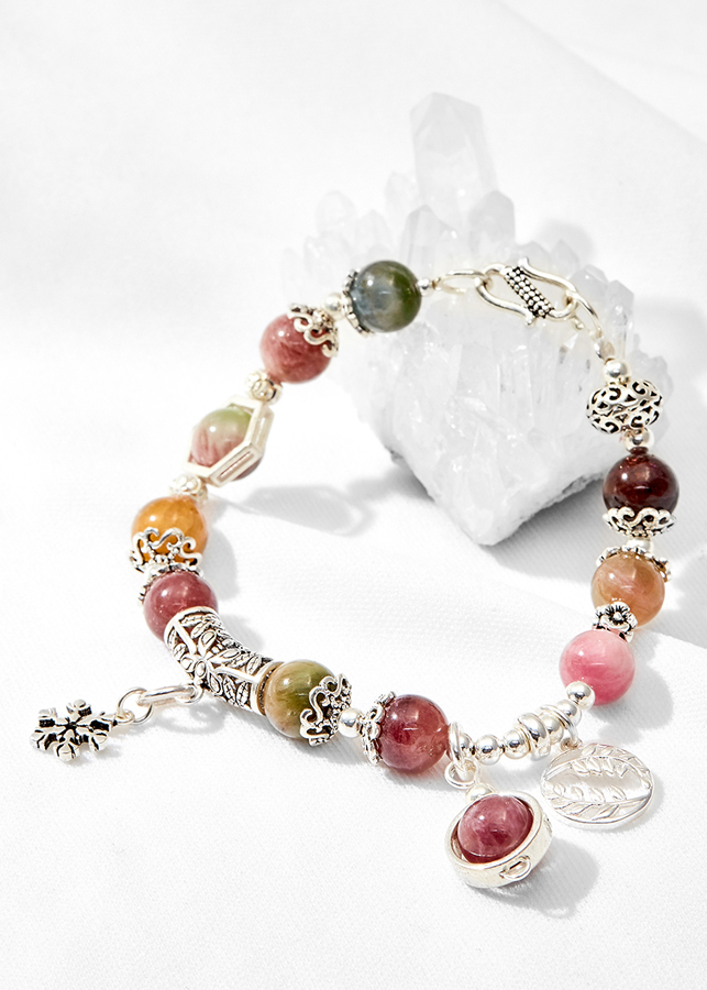 Vòng tay Tourmaline đa sắc mix nguyệt quế Ngọc Quý Gemstones