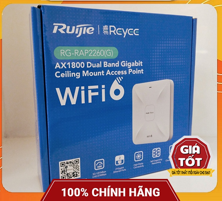 Bộ phát WiFi 6 Ruijie RG-RAP2260(G) Chuẩn AX tốc độ 3200Mbps - Hàng Chính Hãng