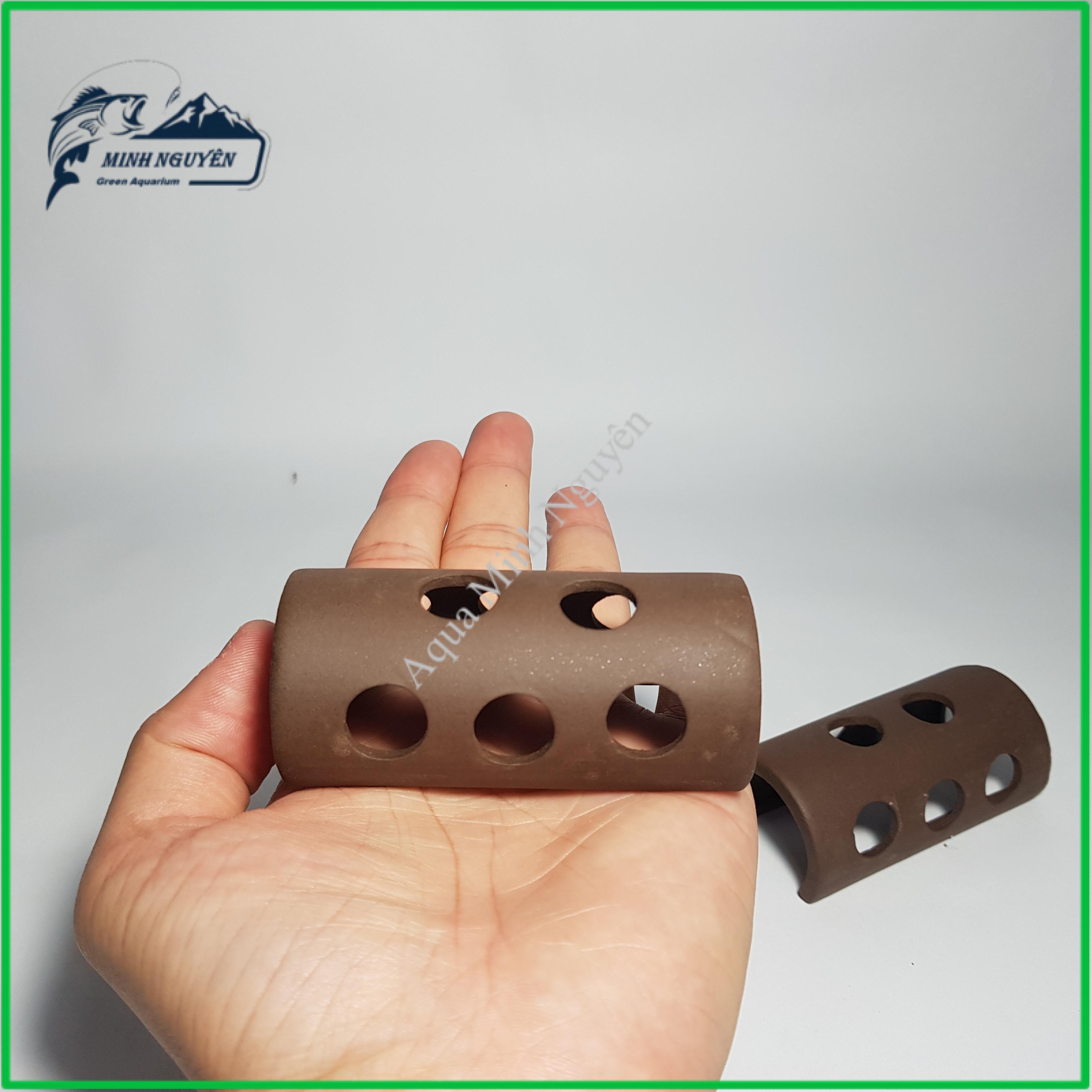 Hang Tép Nửa Ống Trụ Lỗ - Đồ chơi tép Hang Tép bằng gốm trang trí bể tép cảnh cá cảnh thủy sinh cao cấp