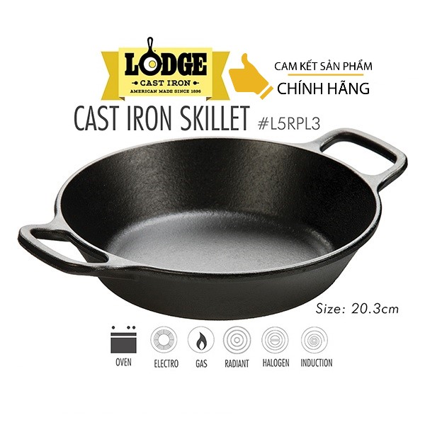 Chảo gang Lodge lòng sâu hai tay cầm 20,3cm - L5RPL3. Dùng xào, chiên, nướng, áp chảo thực phẩm.