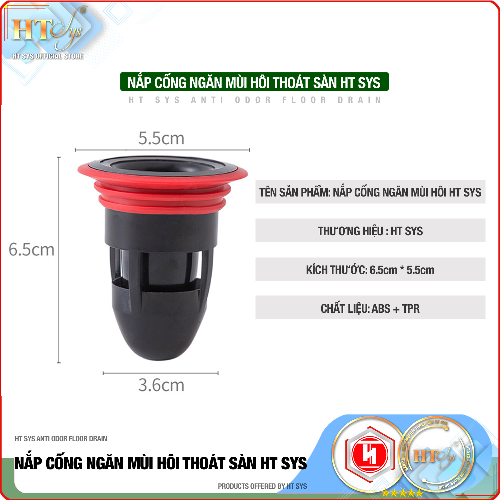 Phụ kiện ngăn mùi cống thoát nước nhà tắm - HT SYS - Ngăn mùi hôi - Ngăn nước trào ngược - Ngăn côn trùng xâm nhập