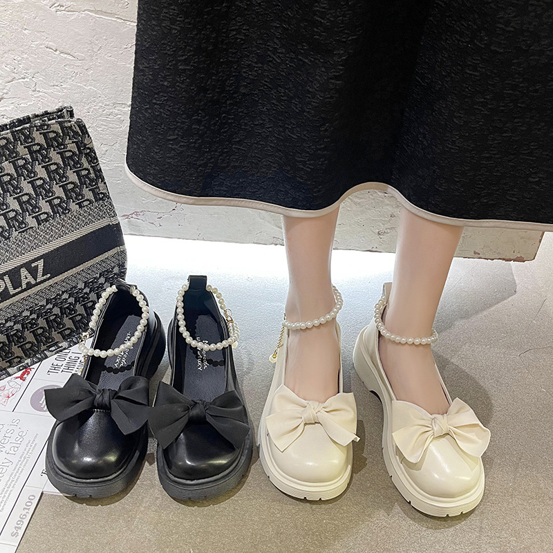 Giày búp bê lolita mũi tròn quai ngọc phong cách hàn quốc