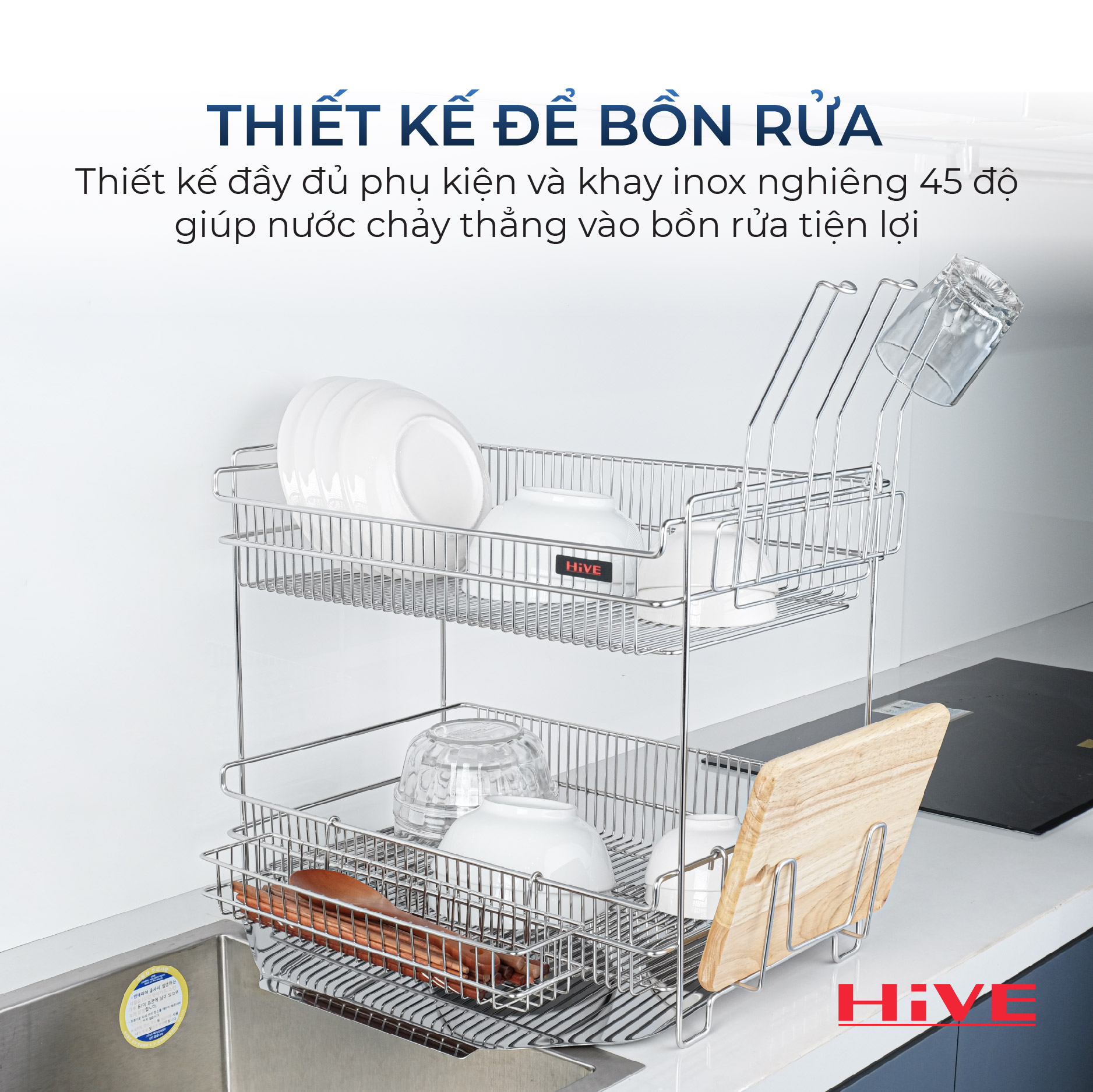 Kệ (giá) để chén bát HiVE KO 2 tầng inox 304