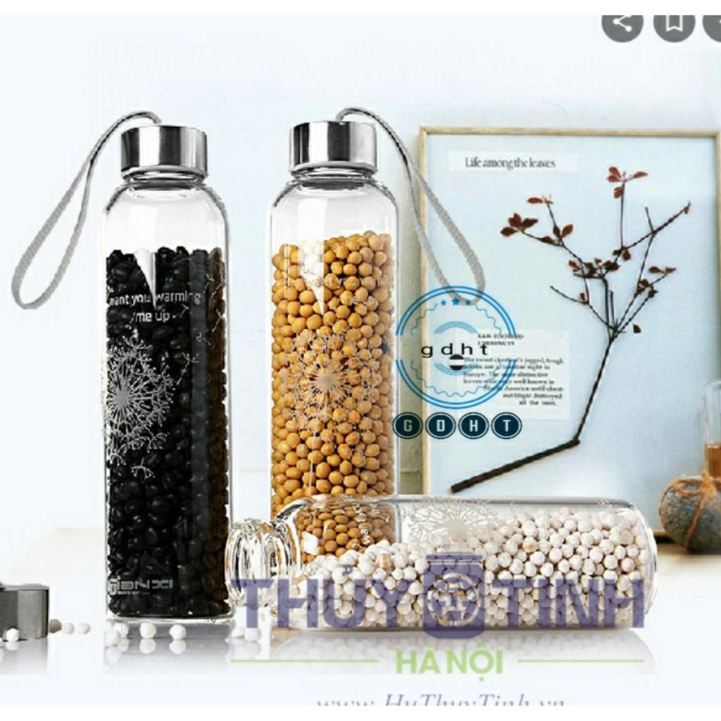 Bình Nước Thủy Tinh, Chai Detox Có Dây Xách 500ml, 300ml
