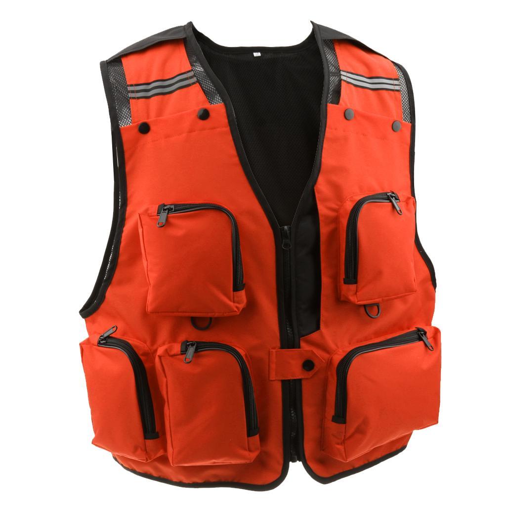 Multi-Pocket Fishing Vest Photography Waistcoat Hunting Jacket - Orange XL