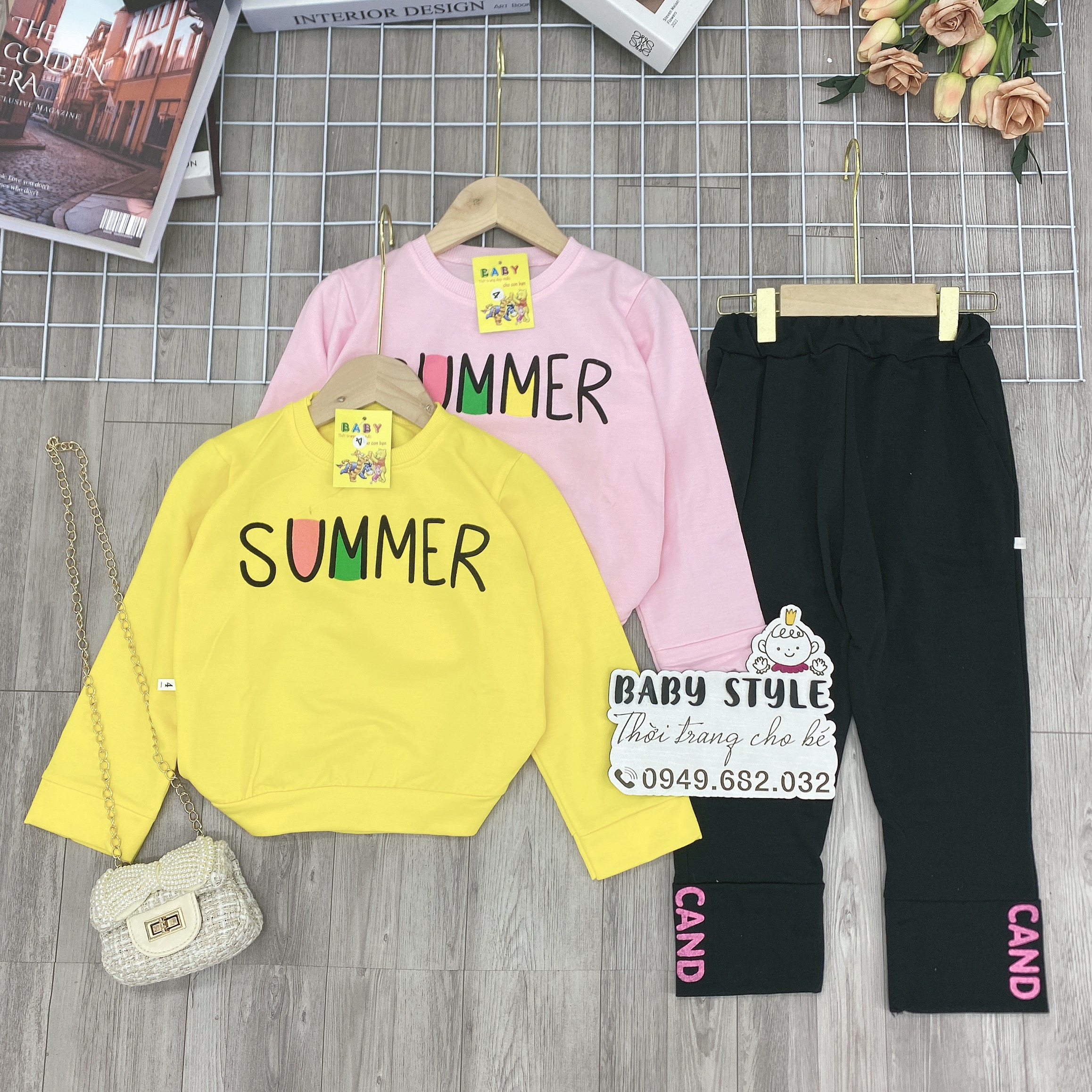 Bộ quần áo thu đông da cá &quot;SUMMER G&quot; 13-45kg cho bé gái 4-15 tuổi. Ấm áp, thoải mái. G34