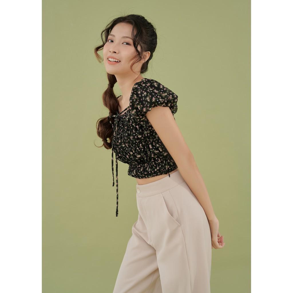 Áo crop top tay bồng phối dây nữ tính dáng ôm Tia Top By Gum