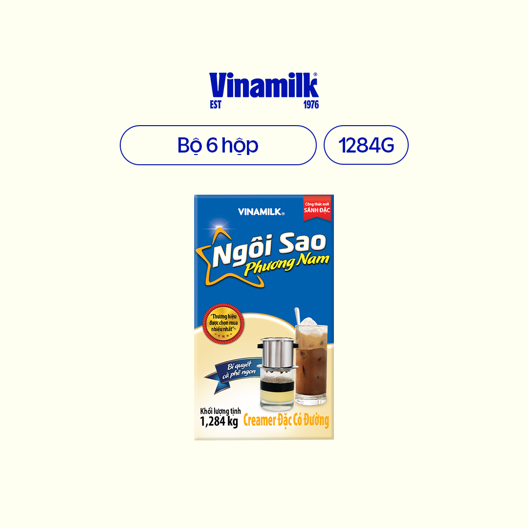 Bộ 6 hộp Creamer sữa đặc Ngôi Sao Phương Nam xanh biển - Hộp giấy 1284g