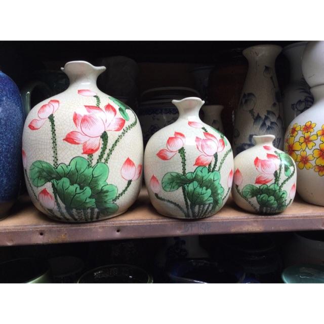 BỘ VÒ MEN RẠN VẼ SEN MÀU GIẢ CỔ: