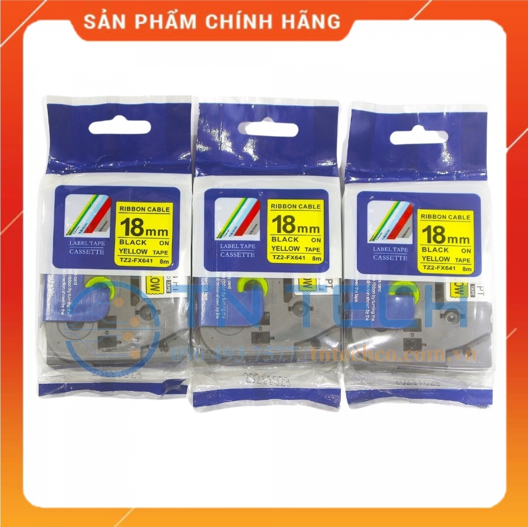 Nhãn In Tz2-FX641 - Đen nền vàng 18mm x 8m - Dùng cho máy in BROTHER - AIMO - PUTY [Hàng Nhập Khẩu]