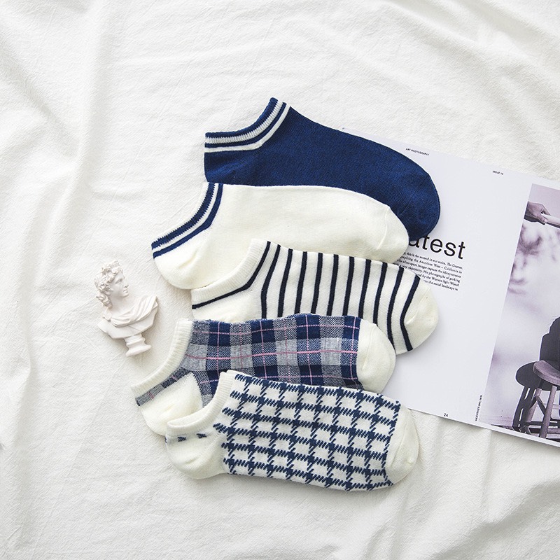 Set 5 Đôi Tất Cổ Ngắn Họa Tiết Caro Màu Sắc Tươi Sáng Kiểu Dáng Trẻ Trung TN58