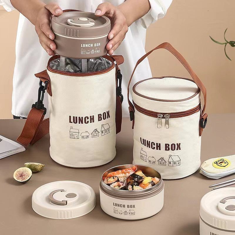 Hộp Đựng Cơm Giữ Nhiệt Lunch Box INOX 304 - Tặng kèm Túi + Bộ dụng cụ ăn