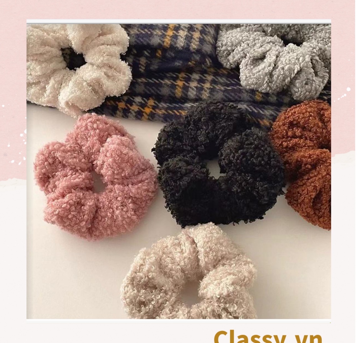 Dây cột tóc vải Scrunchies lông cừu bền chắc PK219