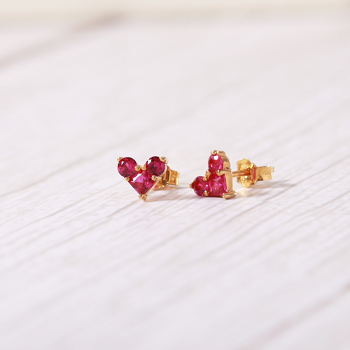 Bông tai bằng bạc đẹp cao cấp nữ tphcm trái tim đá đỏ Gix Jewel BT01