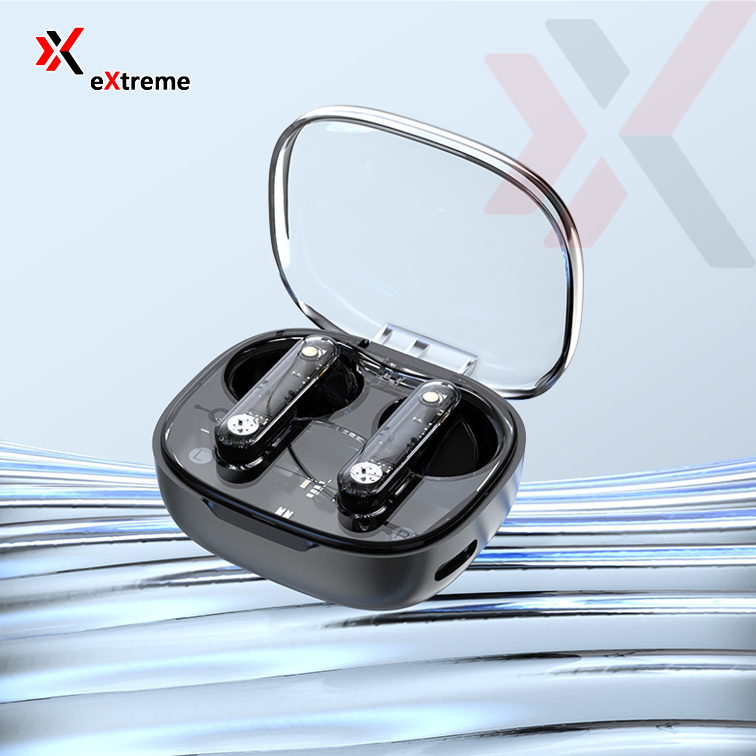 Tai Nghe Bluetooth Mini Trong Suốt eXtreme TN1101 Pin Trâu, Hỗ Trợ Nghe Gọi, Tai Nghe Không Dây Chống ồn ENC, Sạc Type C, Cảm Ứng 1 Chạm - Hàng chính hãng