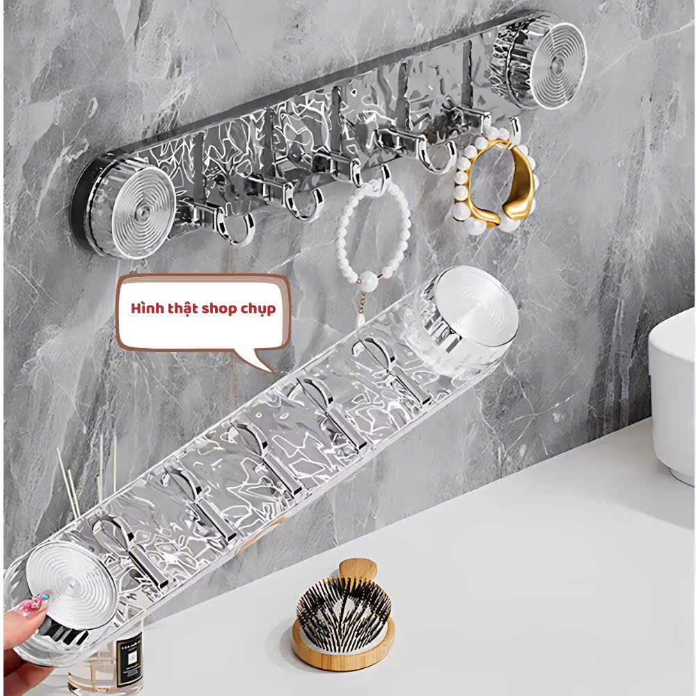 Thanh móc treo đồ hút chân không nhà tắm đa năng, móc treo tường chịu lực tốt không cần khoan