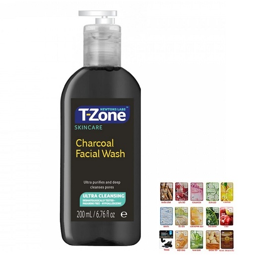 Gel rửa mặt than hoạt tính T-Zone Skincare Charcoal Facial Wash 200ml [ Được Mask 3W Clinic ]