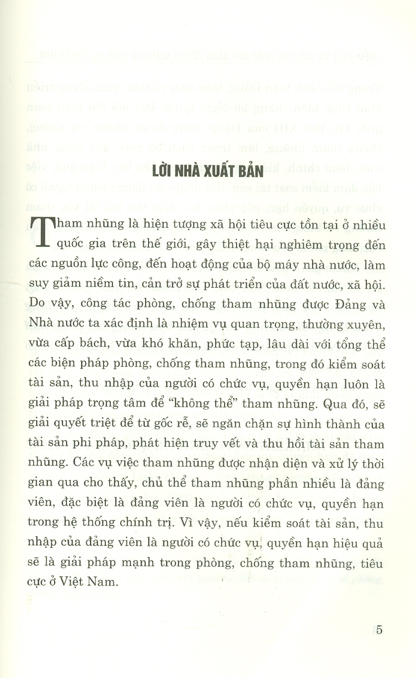 Kiểm Soát Tài Sản, Thu Nhập Của Đảng Viên Là Người Có Chức Vụ, Quyền Hạn Trong Bối Cảnh Mới Ở Việt Nam (Sách chuyên khảo)