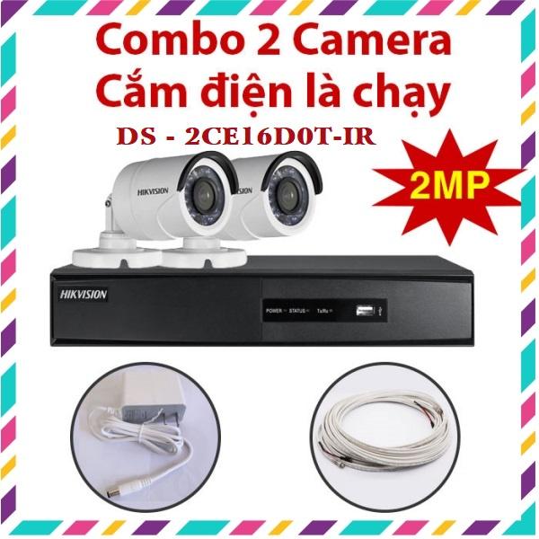 Trọn bộ 2 Camera 2MP DS-2CE16D0T-IRP + Đầu ghi hình 7204HGHI, có sẵn phụ kiện, cắm điện là chạy - Hàng chính hãng