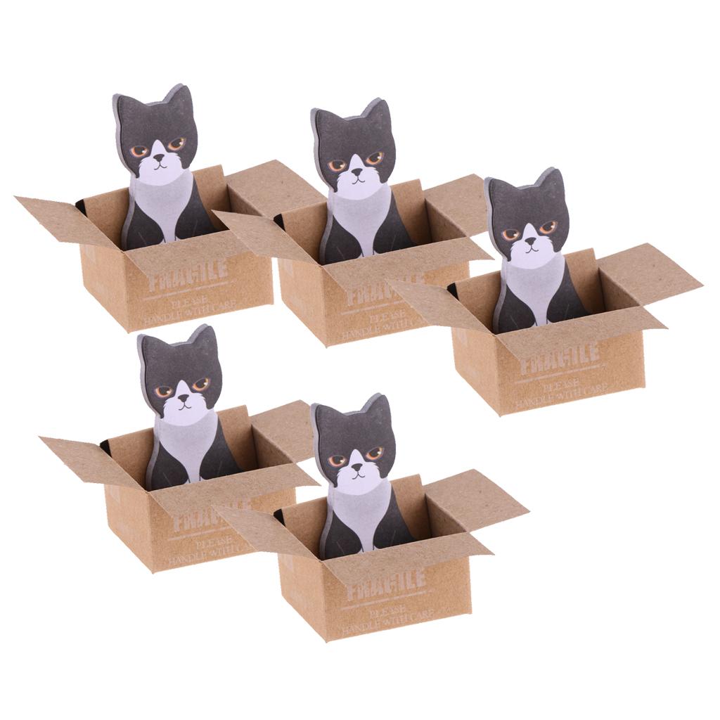 5 Pieces Cute Kawaii Cartoon Box 3D Cat Memo Pad Sticky Note Self-Stick Gift