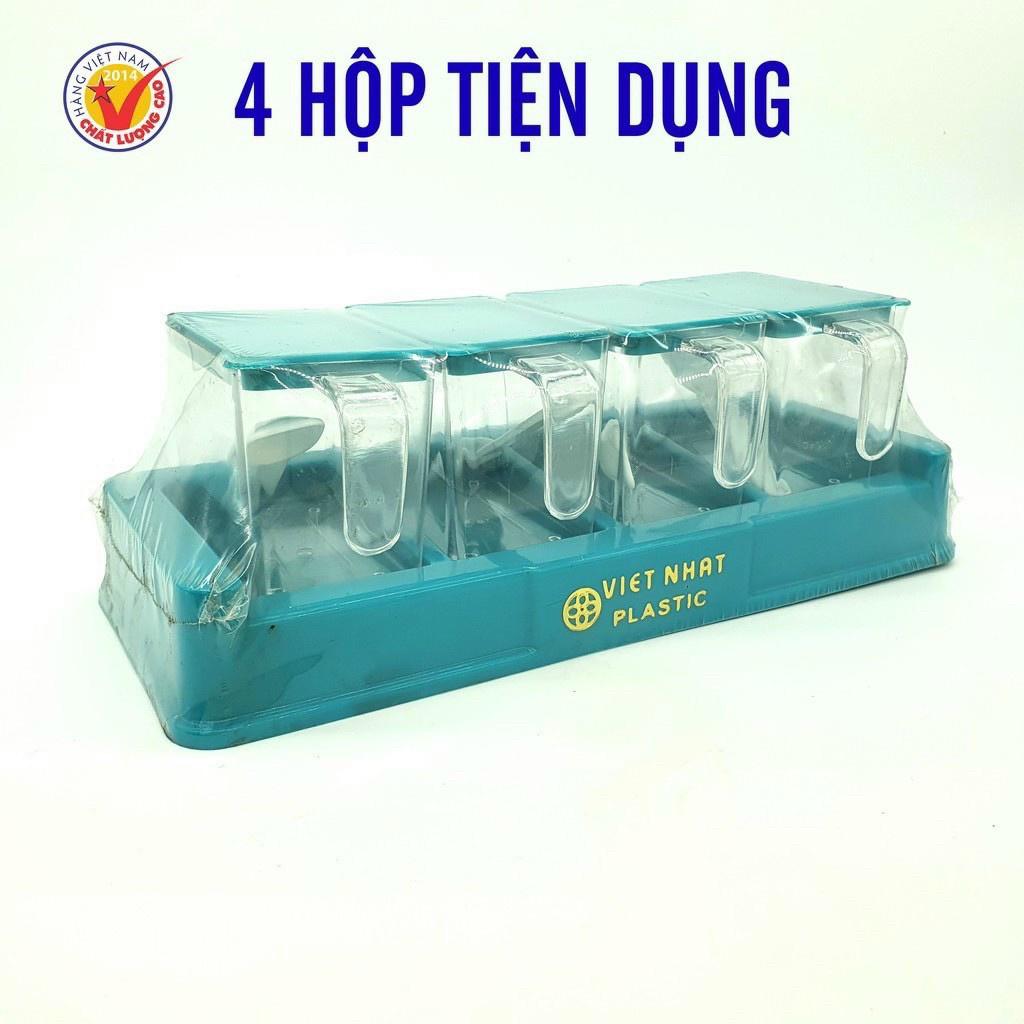 Bộ 4 lọ gia vị nhựa có nắp đậy tặng kèm muỗng tiện dụng bền đẹp cao cấp