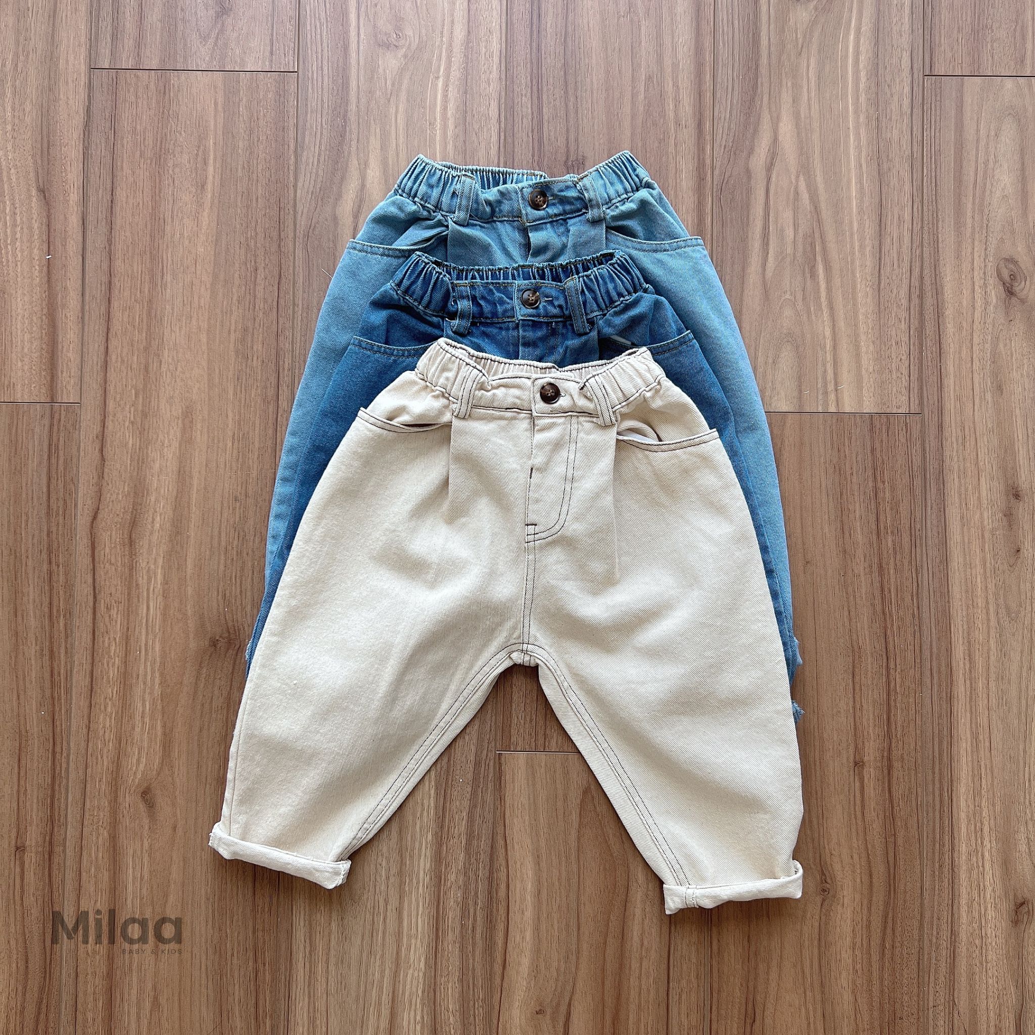 Quần Baggy Denim Cao Cấp 3 Màu Cho Bé Trai Bé Gái MiLaa Kids