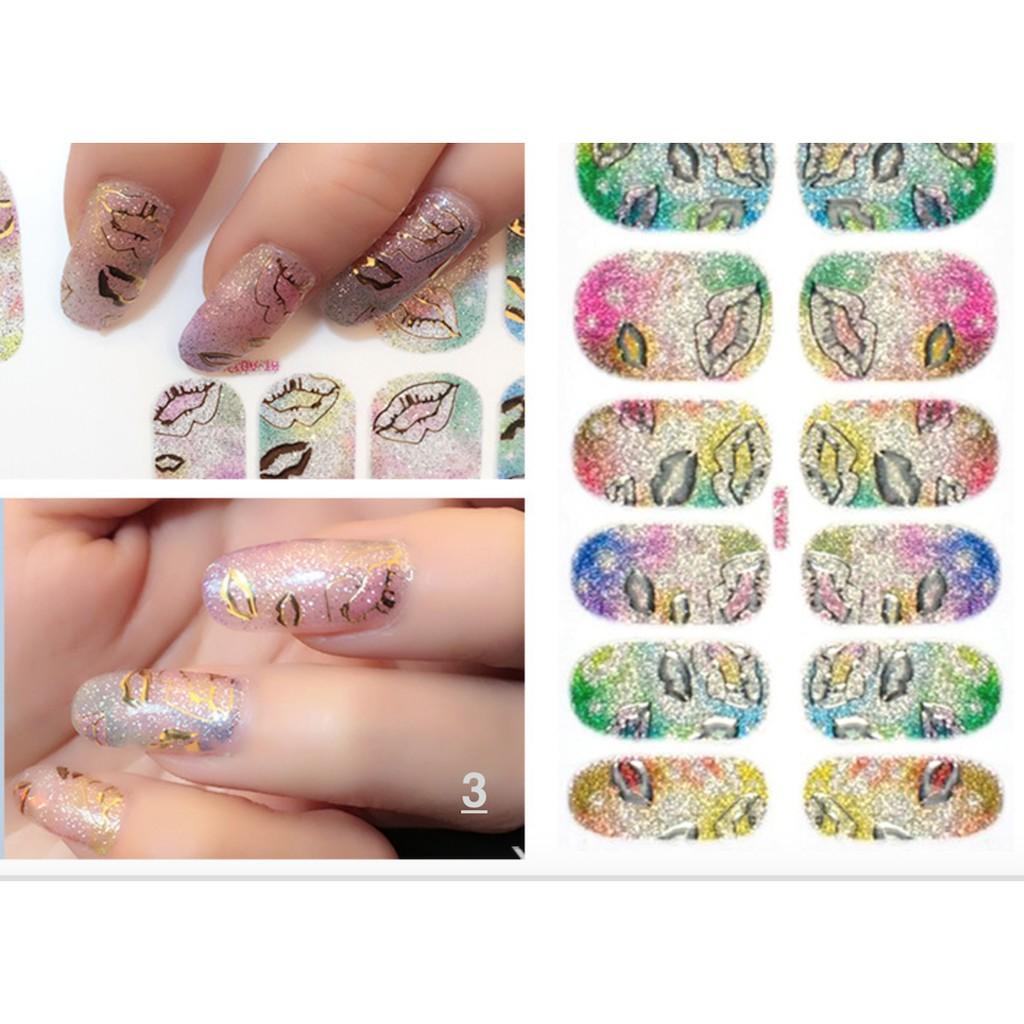 Lô 12 sticker móng tay nail art đôi môi- quà tăng kèm 1 giũa mini và 2 khăn khô vô trùng
