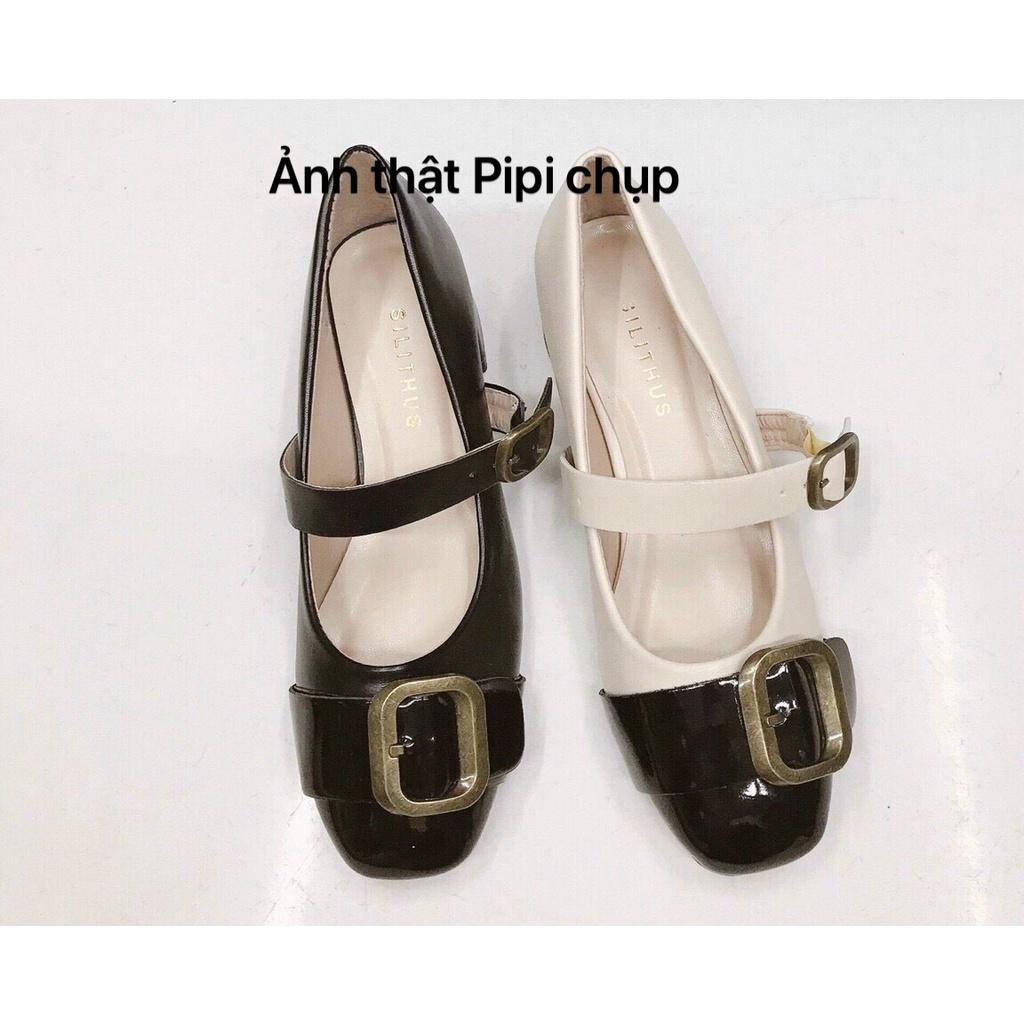 Giày búp bê da bóng phối quai khóa đồng style vintage G086