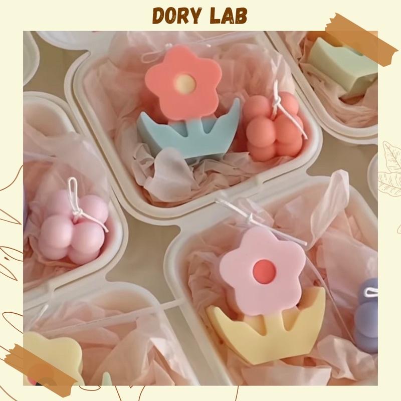 Set Hộp Quà Tặng Nến Thơm Bông Hoa Và Rubik Mini Màu Pastel Ngọt Ngào - Dory Lab