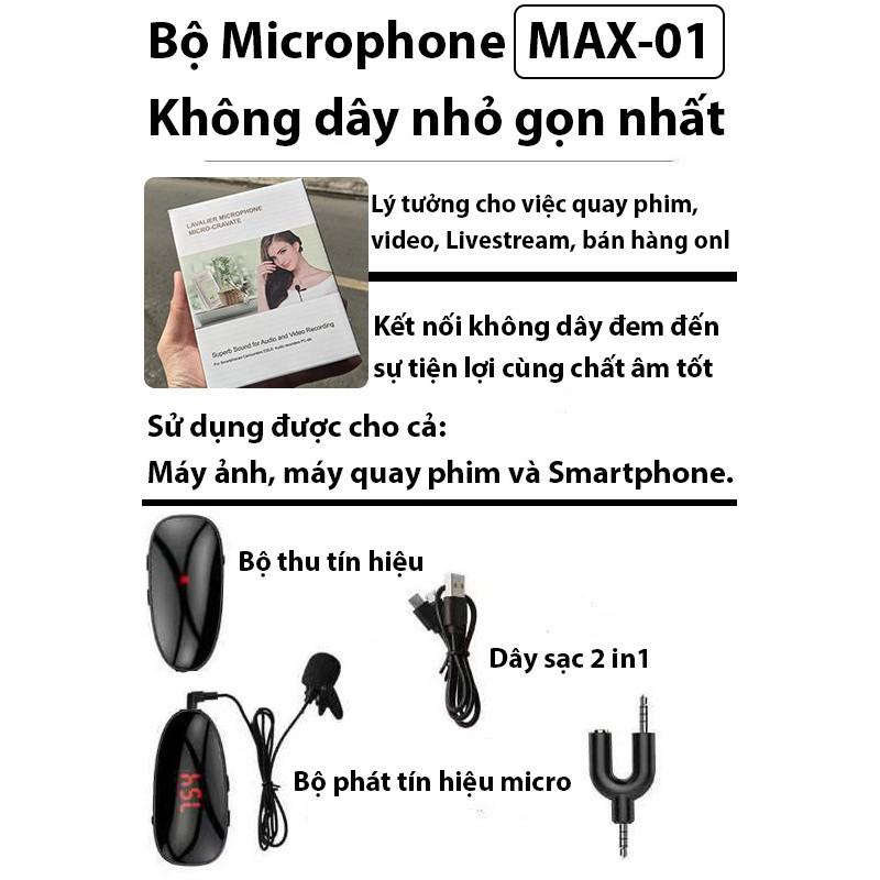 Micro thu âm đa năng bluetooth cài áo chuyên nghiệp MAX-01 dành cho youtuber , quay vlog, bán hàng live stream