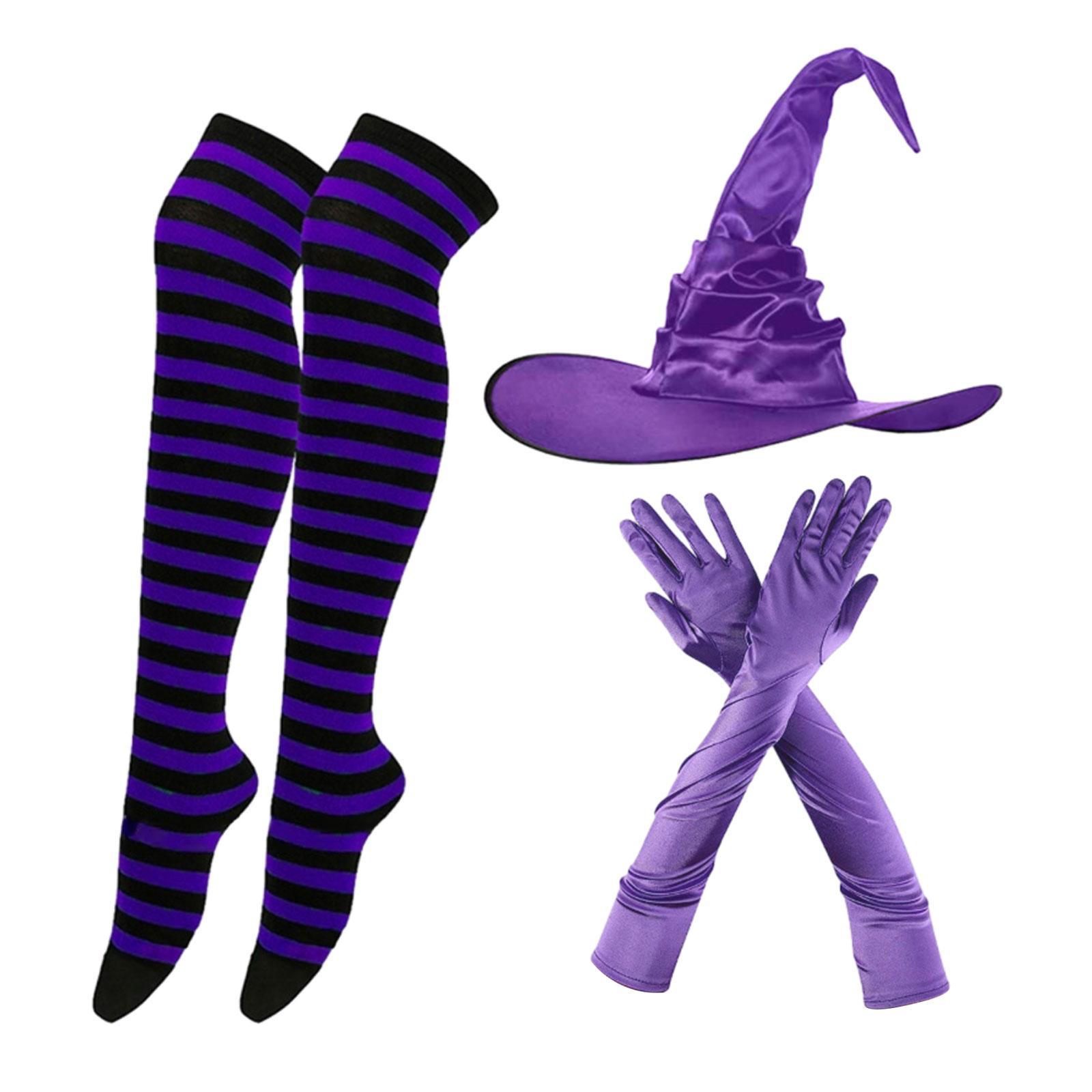 Halloween Witch Costume Set Prop Striped Tights Socks for Masquerade Cosplay