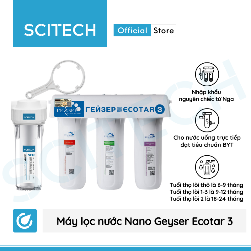 Máy lọc nước Nano Geyser Ecotar 3 kèm bộ đơn lọc thô 10 inch by Scitech - Hàng chính hãng